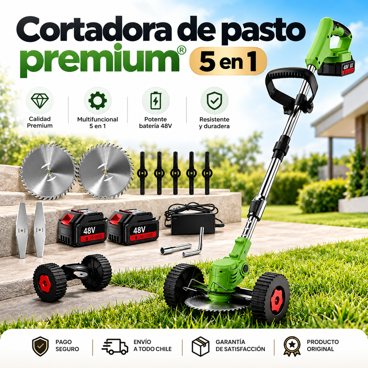 Cortadora De Pasto Premium® Multifuncional + 2 Baterías GRATIS